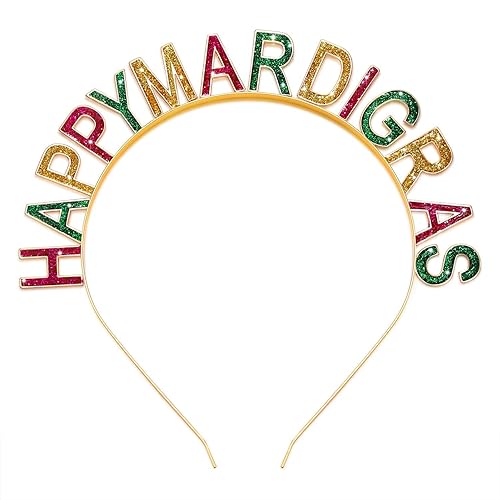 Diademas de Mardi Gras con purpurina Happy Mardi Gras banda para el pelo carnaval fiesta de máscaras accesorios para el cabello para mujeres
