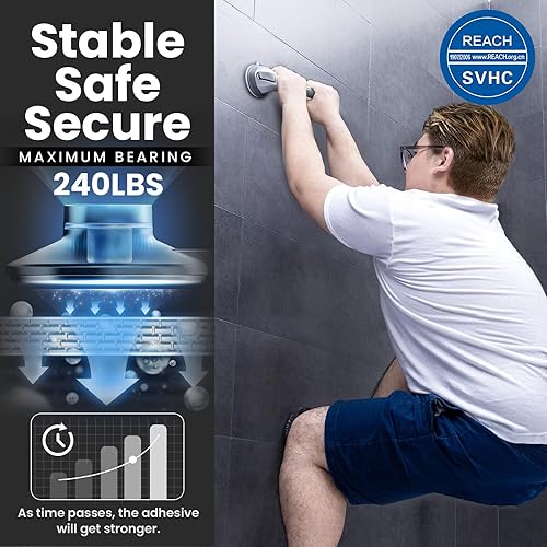 Miniatura 2 de LEVERLOC Barras de agarre para bañeras y duchas, mango de ducha de 17 pulgadas, pasamanos de baño de succión fuerte, agarre de seguridad para silla