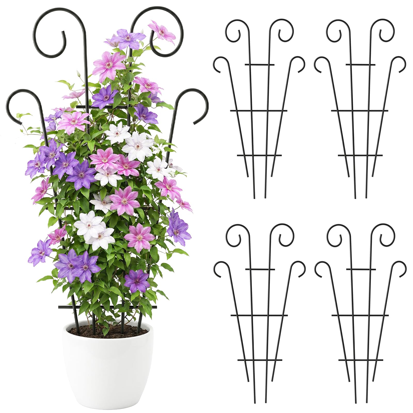 Thealyn 4er-Pack Metall-Pflanzenspalier, 109 cm hoch, Rankgitter für Topfpflanzen und Kletterpflanzen, pulverbeschichtet, für drinnen und draußen, schwarz