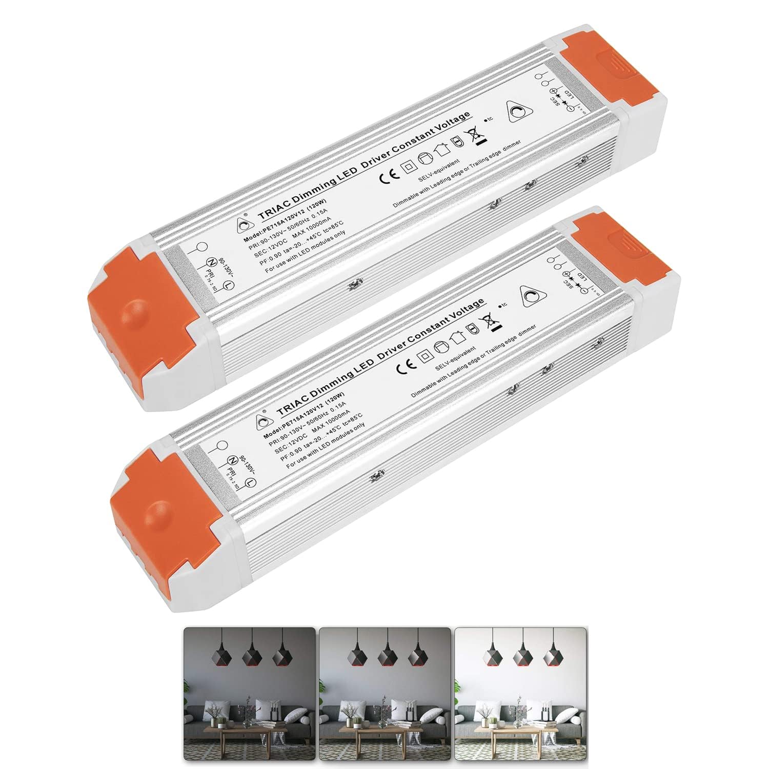 Juyace 2 Pack 120W 10A Dimmable LED Power Supply 110v to 12v Transformer | Ultra-Quiet Fanless Design for LED Strip Lights, Signage, CCTV, 12V Systems
