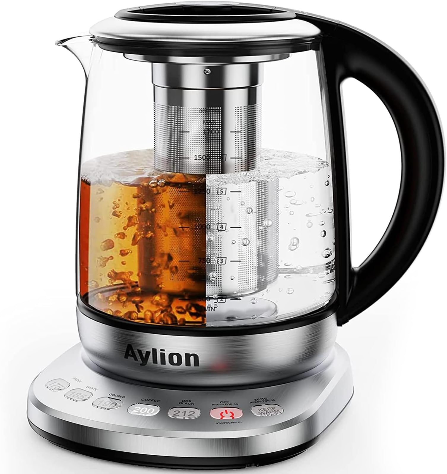 Smart Electric Kettle with Temperature Control, 5 Presets Electric Tea Kettle with Removable Infuser, 2 Hours keep Warm with Auto Shut off, 1.7L, Glass and Stainless Steel, BPA Free