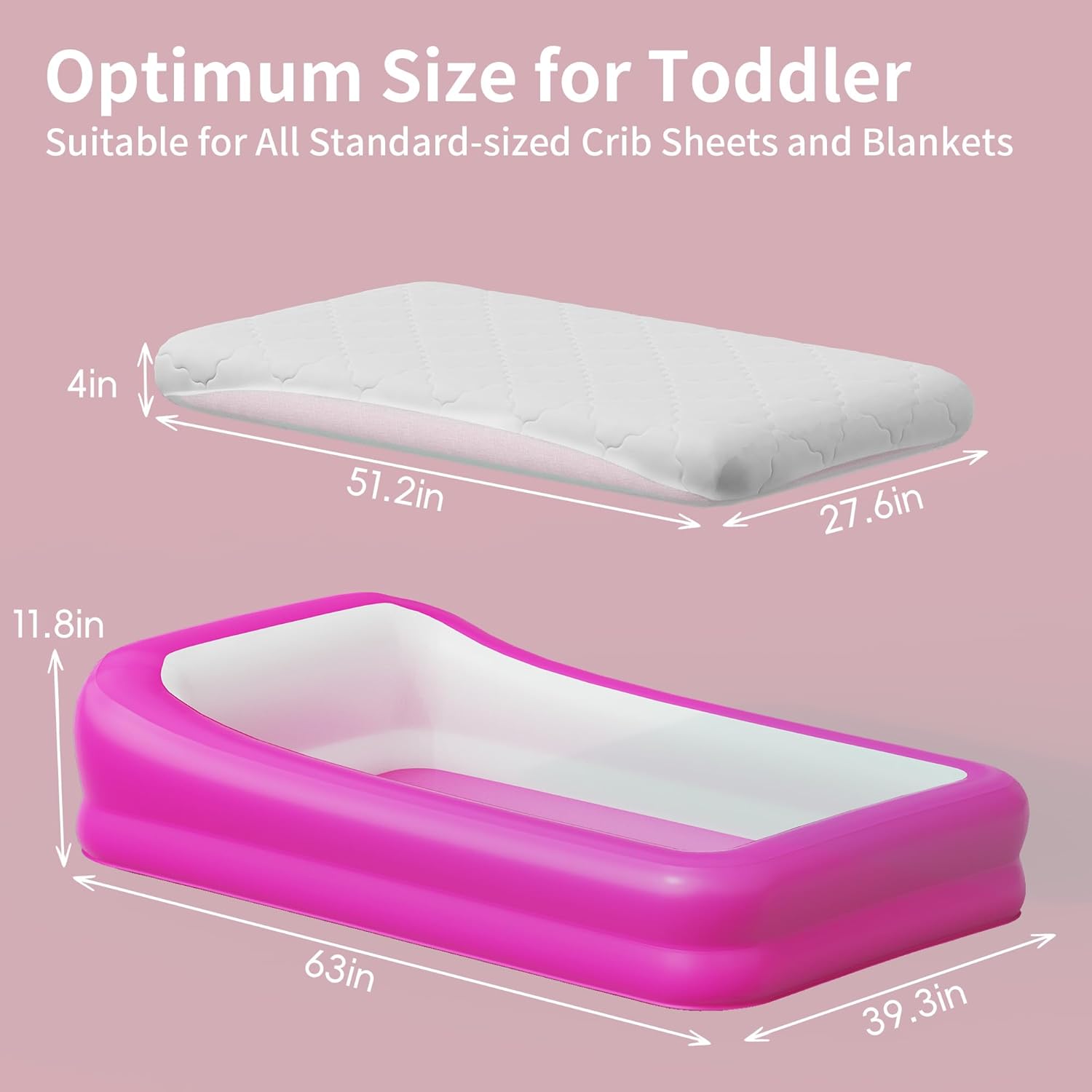 CAMPLAND Inflatable Toddler Travel Bed, Portable Kids Air Mattress with Soft Bed Sheet, Toddler Air Mattress with Surround Safety Bumpers, ldeal for Home Use or Travel, Includes Pump and Carry Bag