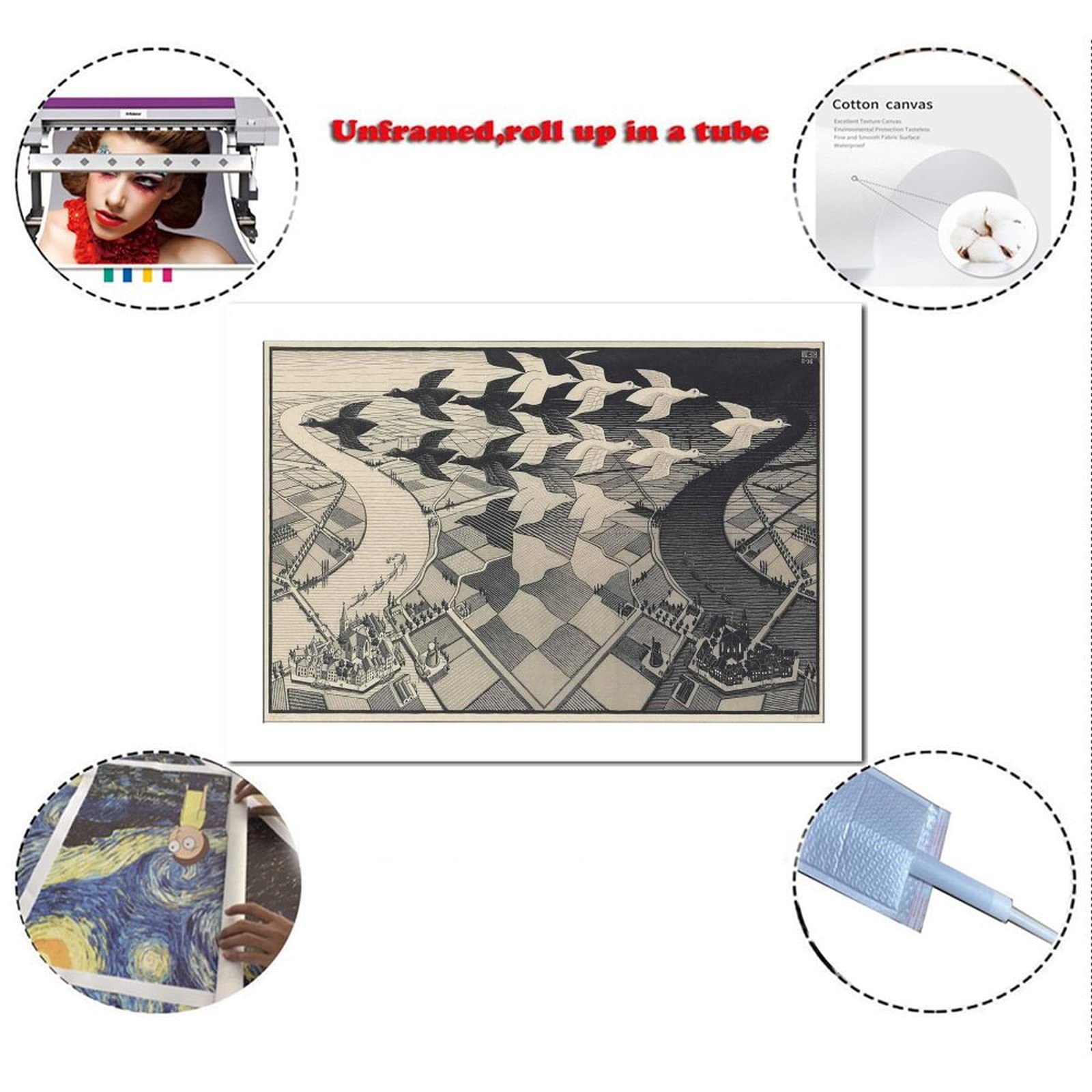 Stampa Su Tela Di Maurits Cornelis Escher – Disegno Di Mani, Decorazione Murale 40x40 Cm, Arte Moderna Per Soggiorno E Camera
