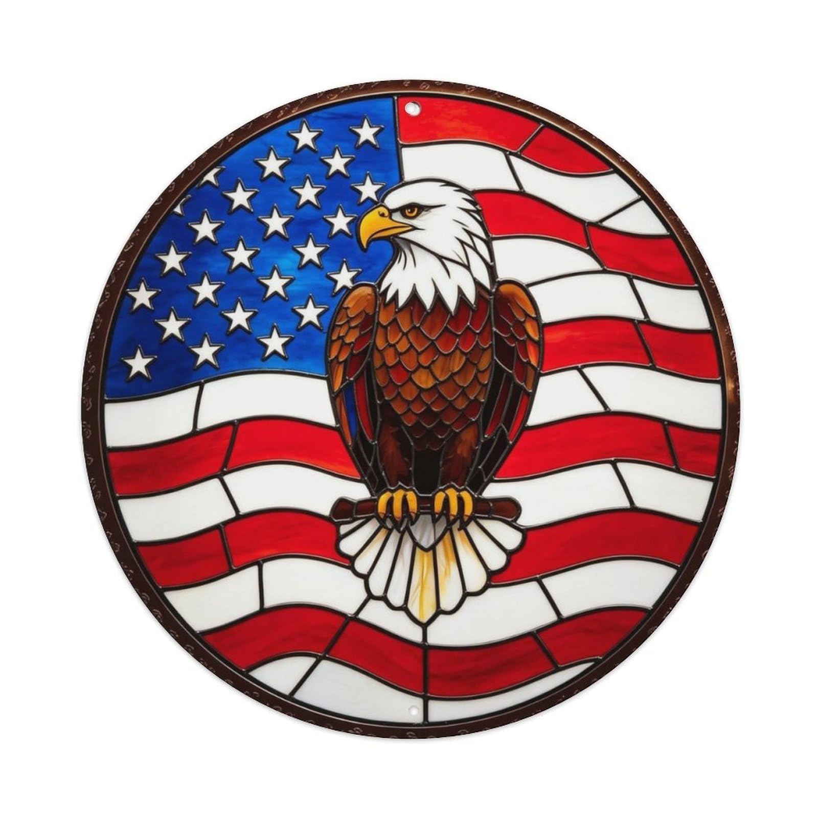 Patriotic American Flag Eagle Stained Glass Metal Tin Sign Plaque