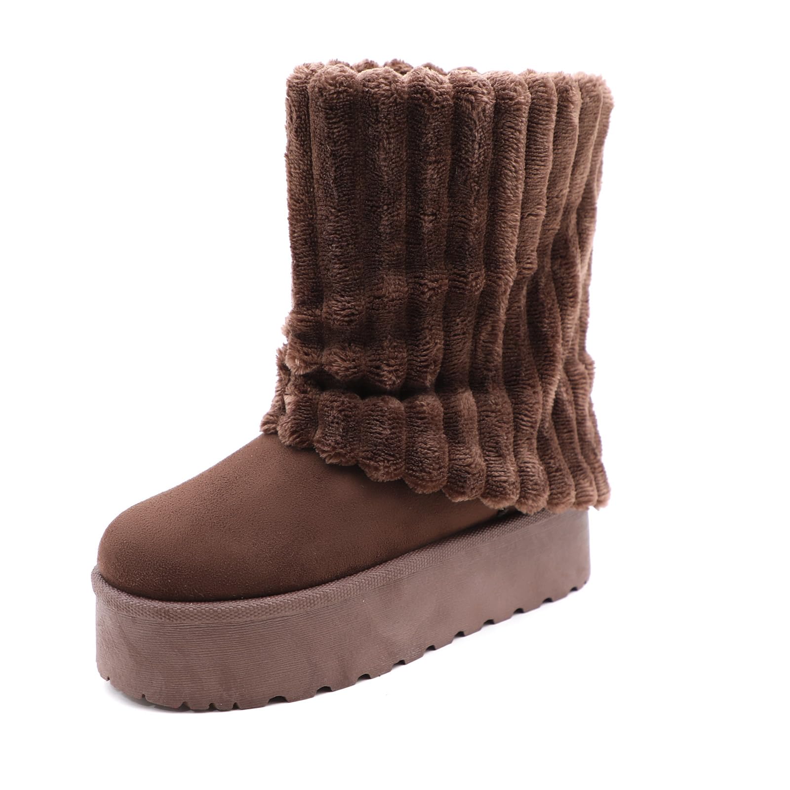 Womens Platform Suede Ankle Snow Boots Winter Warm Fur Lined Anti-Slip Short Pull On Cuff Thickened Sole Boots