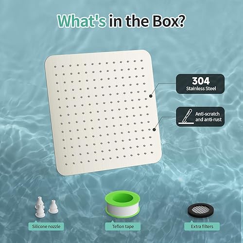 Miniatura 8 de SR Sun RISE - Cabeza de regadera de 12 pulgadas de acero inoxidable 304 de acabado cepillado y níquel, alta presión de agua, ultradelgada, ahorra