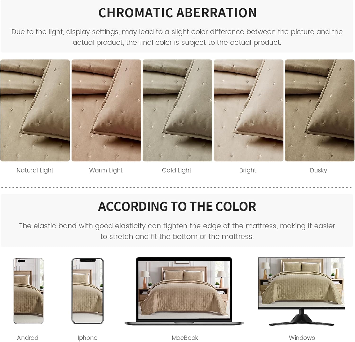 BOURINA Ultrasonic Quilt Set 3-Piece Full/Queen Bedding Set Pre-Washed Microfiber Ultra Soft Lightweight Star Bedspread Coverlet Set for All Season, Taupe - Image 7