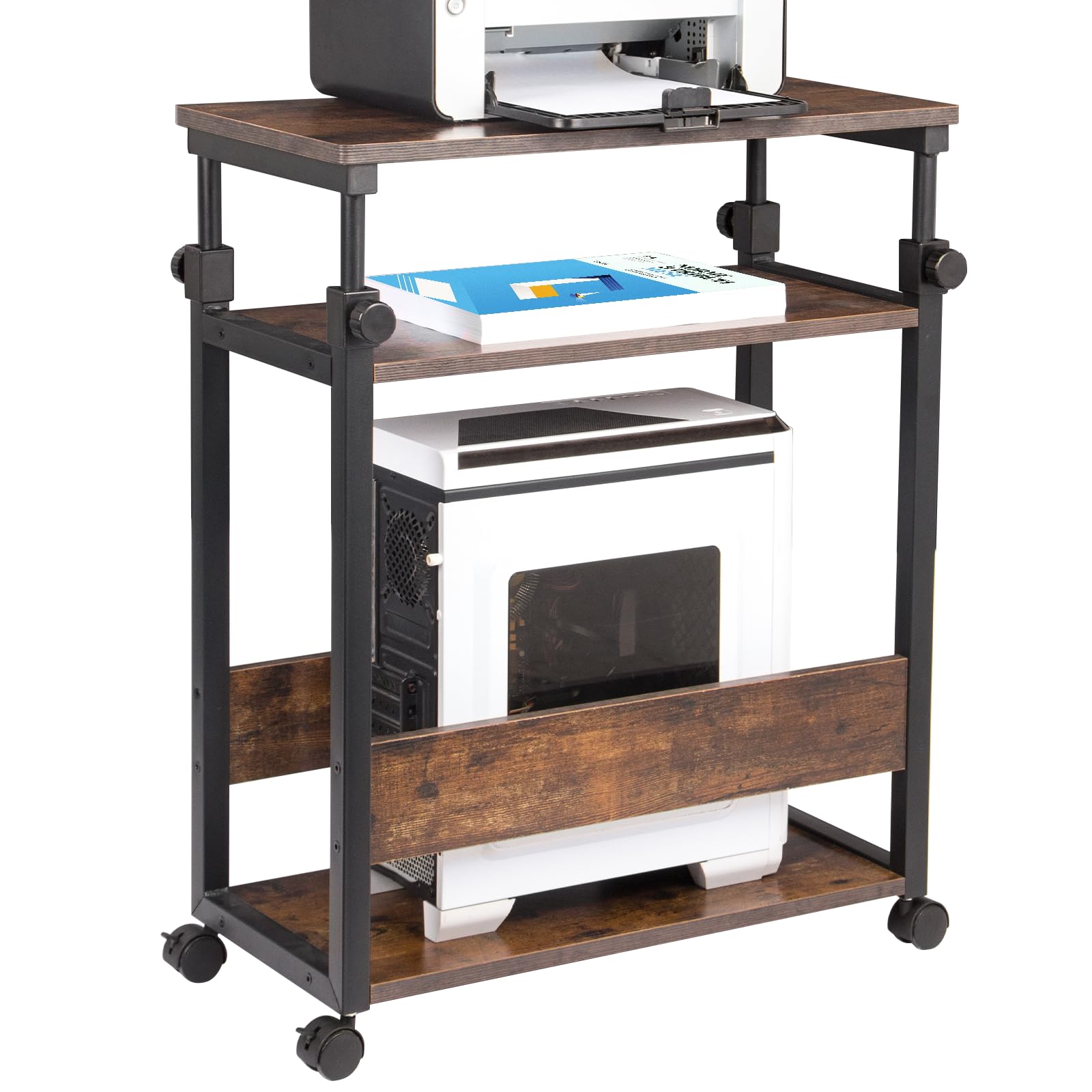 TooCust Height Adjustable Computer Tower Stand, Computer & Machine Carts, PC Tower Stand, Printer Stands with Wheels, 24" W x 12" D x 23"-38" H, Holds