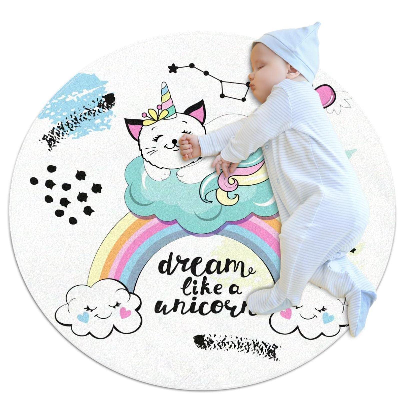 Tapis rond chat arc-en-ciel JDEZ 100x100cm pour chambre et salon