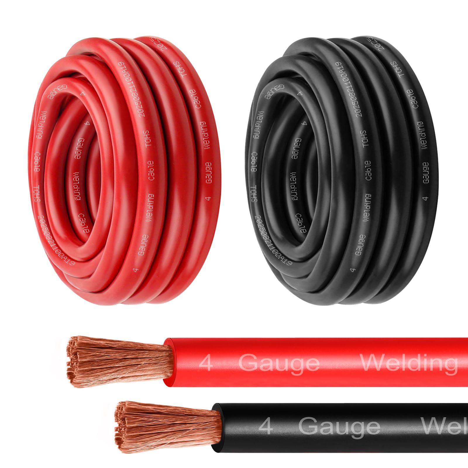 MOOKEERF 4 Gauge Battery Cable - 10FT Red + 10FT Black 4 AWG Welding Cable Flexible Stranded Oxygen-Free Pure Copper Wire for Automotive, Battery,