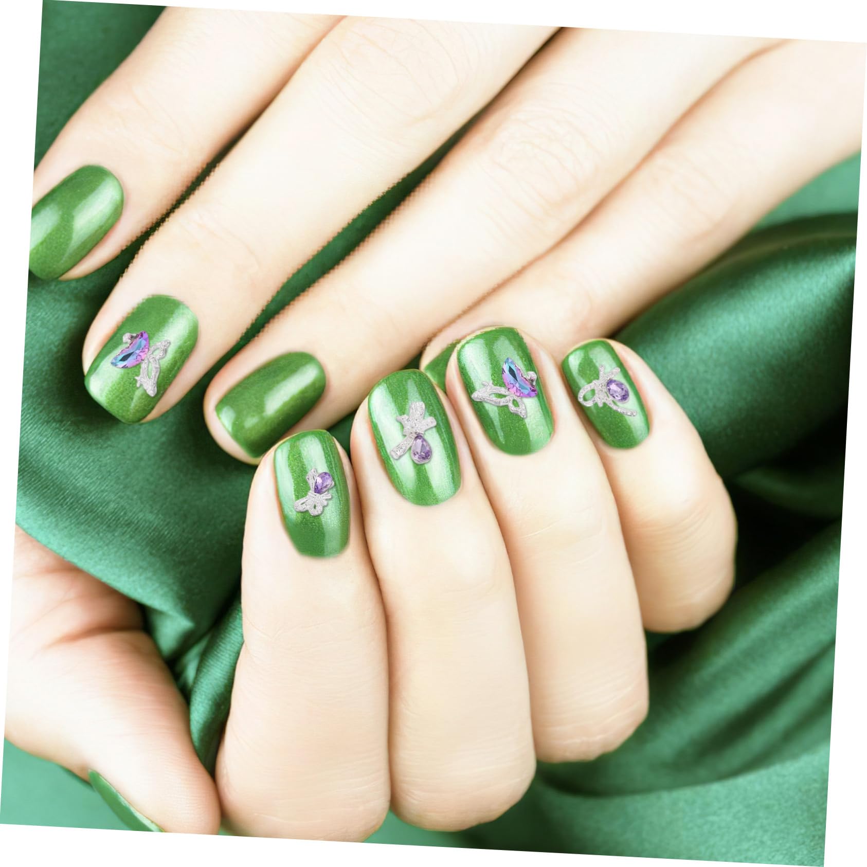 40pz Ciondoli per Unghie Fiocco in Metallo Verde per Manicure Art Decoro Unghie Diamanti Finti