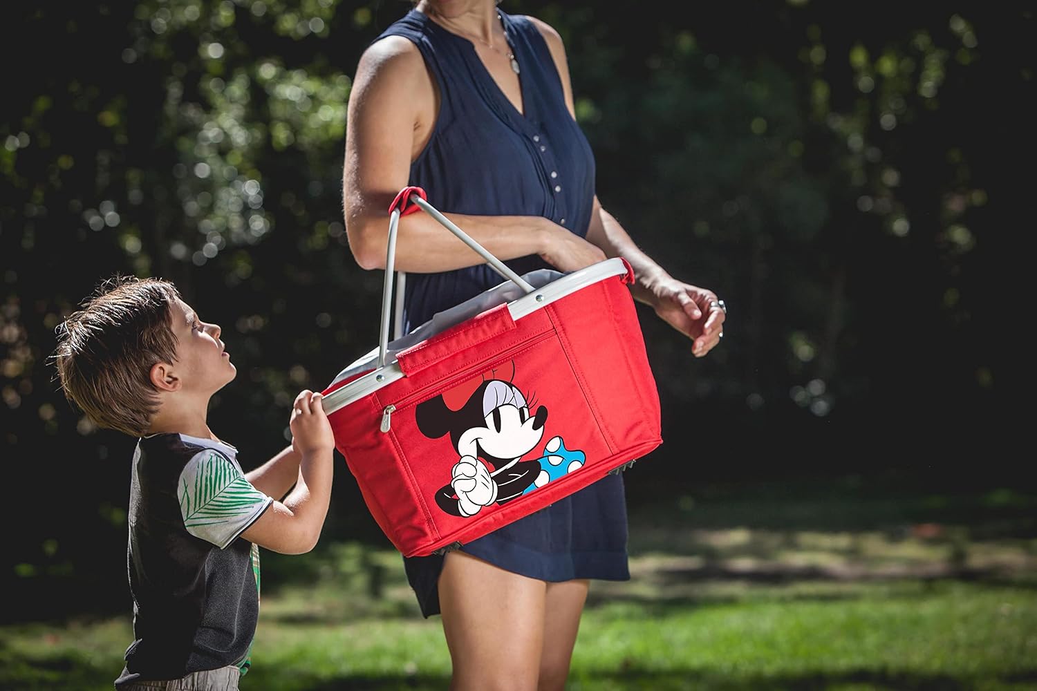 Picnic TIME Metro Shopping Basket Cooler, Insulated Collapsible Picnic and Market Basket with Aluminum Frame and Drawstring Top for Travel and Groceries