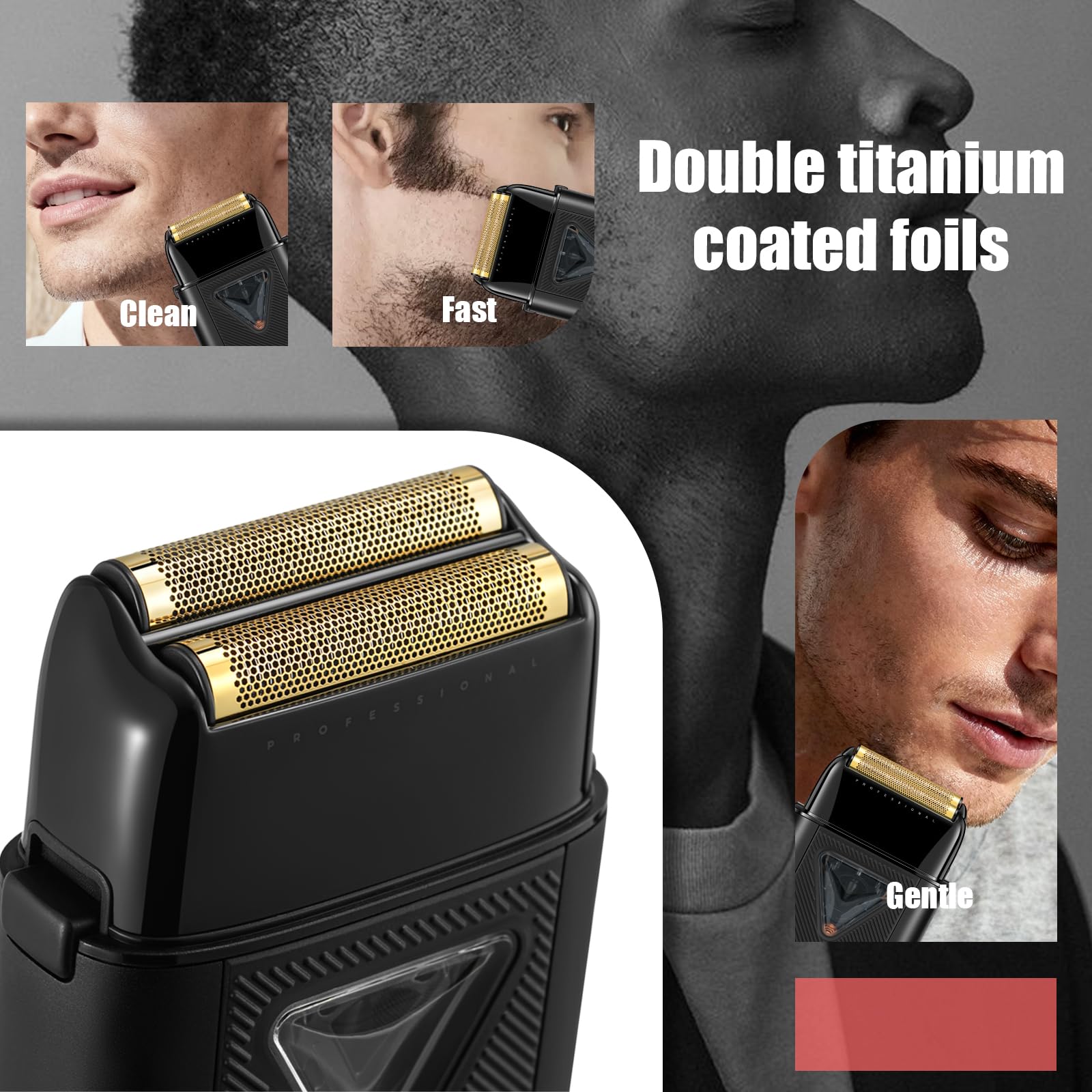 VGR 334 Rasoio Elettrico Barba Professionale Per Uomo Elettrico, Foil Shaver Barba Con Motore Vettoriale da 10000 Giri/Min, Shaver Capelli con Base di Ricarica Wireless, Luci a LED e Borsa da Viaggio