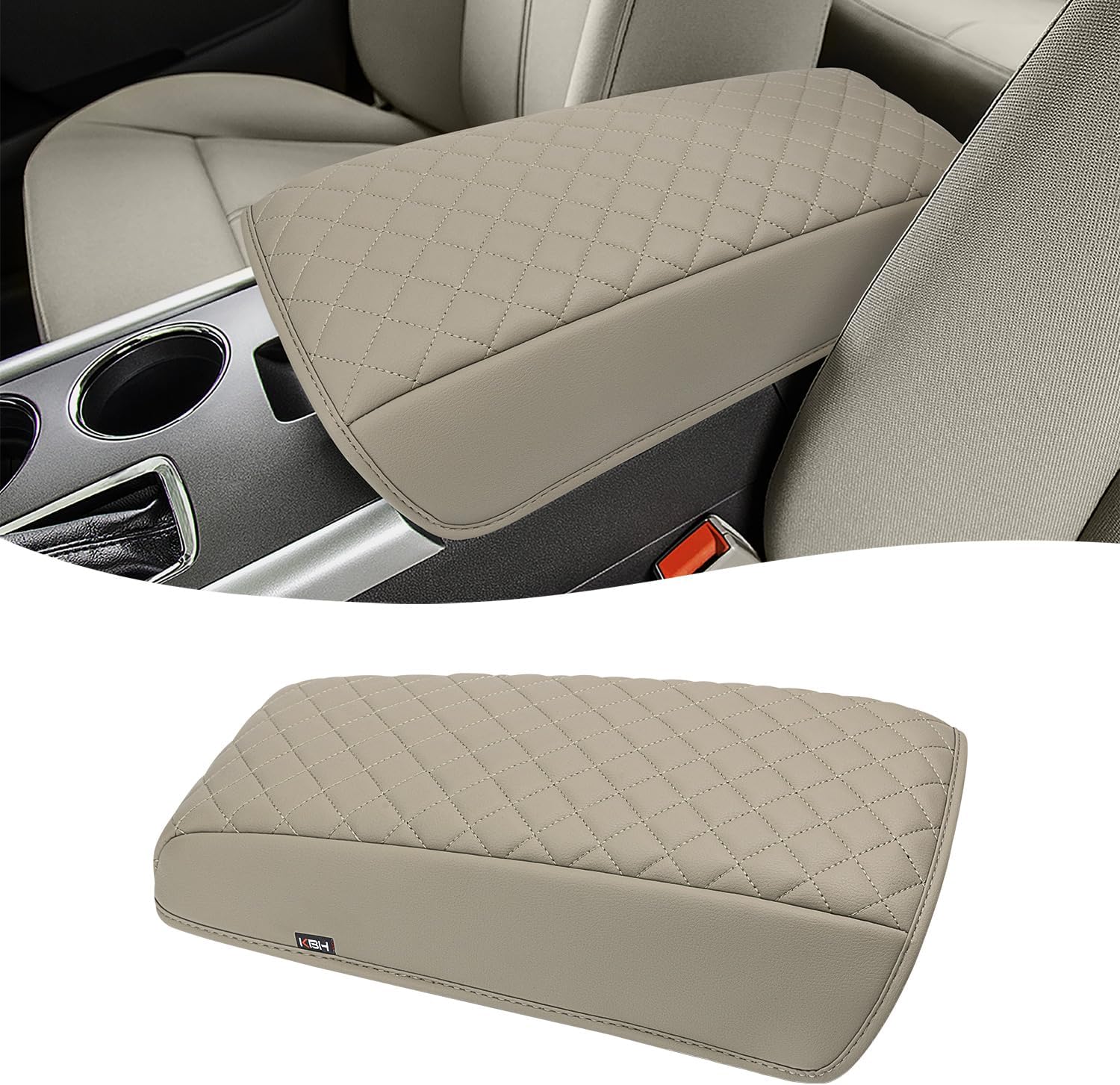 KBH Center Console Armrest Cover for Ford Edge 2011 2012 2013 2014, Durable Arm Rest Lid Cushion Pad, Vinyl Leather Trim, Anti-Scratch, Black