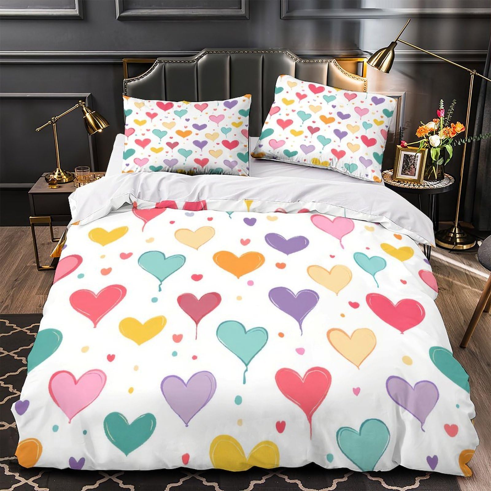 Parure de lit cœur coloré pour chambre d'ado fille branchée et cosy