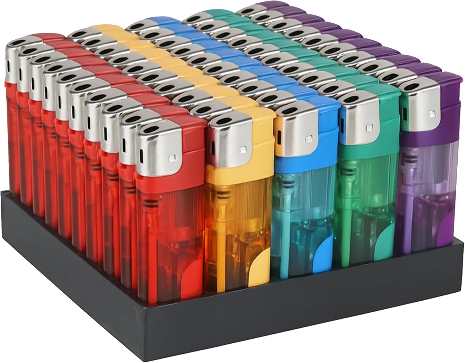 Meown Multicolour Electronic Lighters, Refillable & Child Safe with Adjustable Flame, Transparent & Long-lasting, Ideal for BBQ, Camping & Kitchen (Pack of 10)