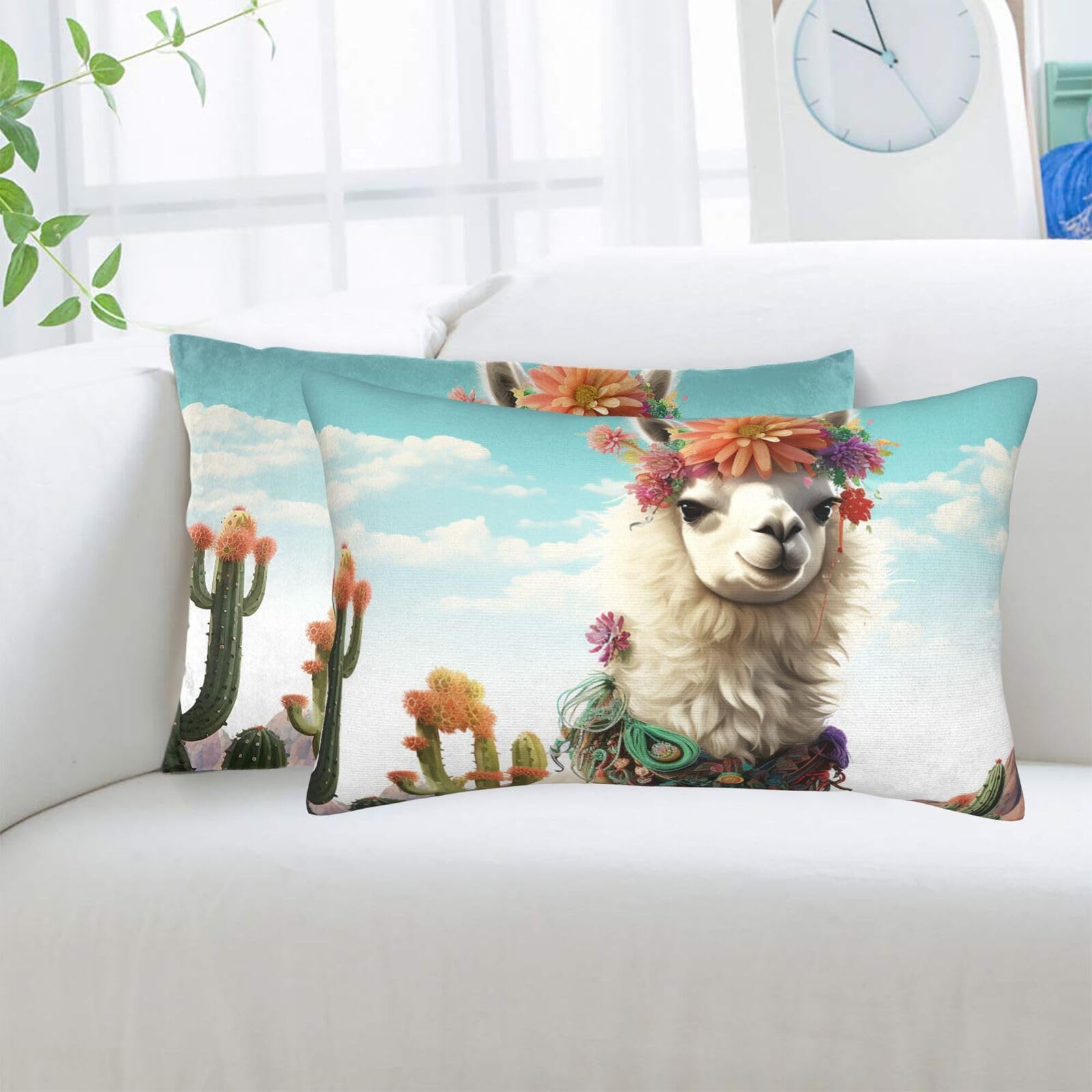 Mexican Llama Cactus Standard Pillowcases Sets of 2, Ultra Soft Microfiber Plush Pillow Cases 20"X30" Comfort Decorative Throw Pillow Cover with Hidden Zipper for Bedroom, Sofa, Couch