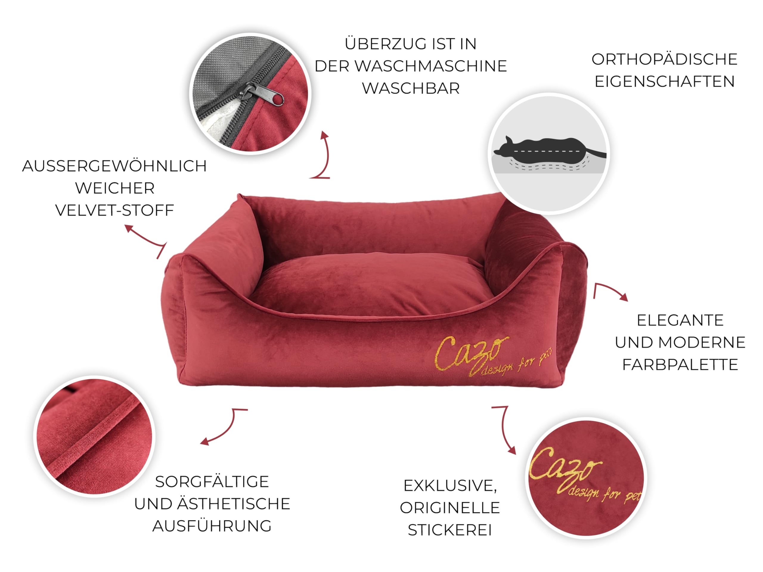 Hundebett Daunenbett CAZO Milan für Hund oder Katze 55 x 42 cm, Innenmaß 30 x 20 cm, Burgund, Größe XS