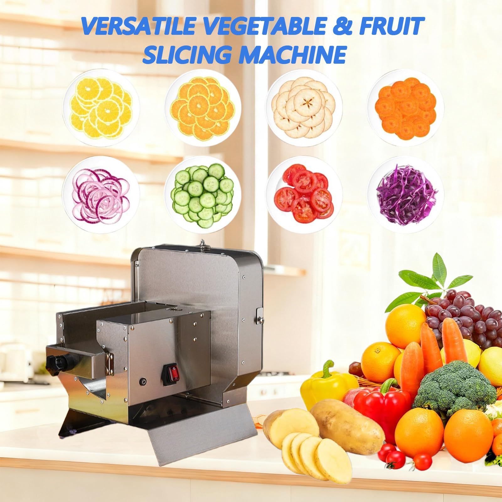 Affettaverdure, spessore regolabile, per frutta e verdura, in acciaio inox, ideale per limoni, patate, cipolle, pomodori, facile da usare
