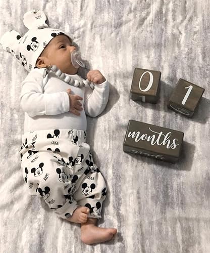 Miniatura 5 de Bloques de edad de hitos de madera maciza de primera calidad para bebés + caja de regalo, pino natural teñido blanco suave, accesorios fotográficos