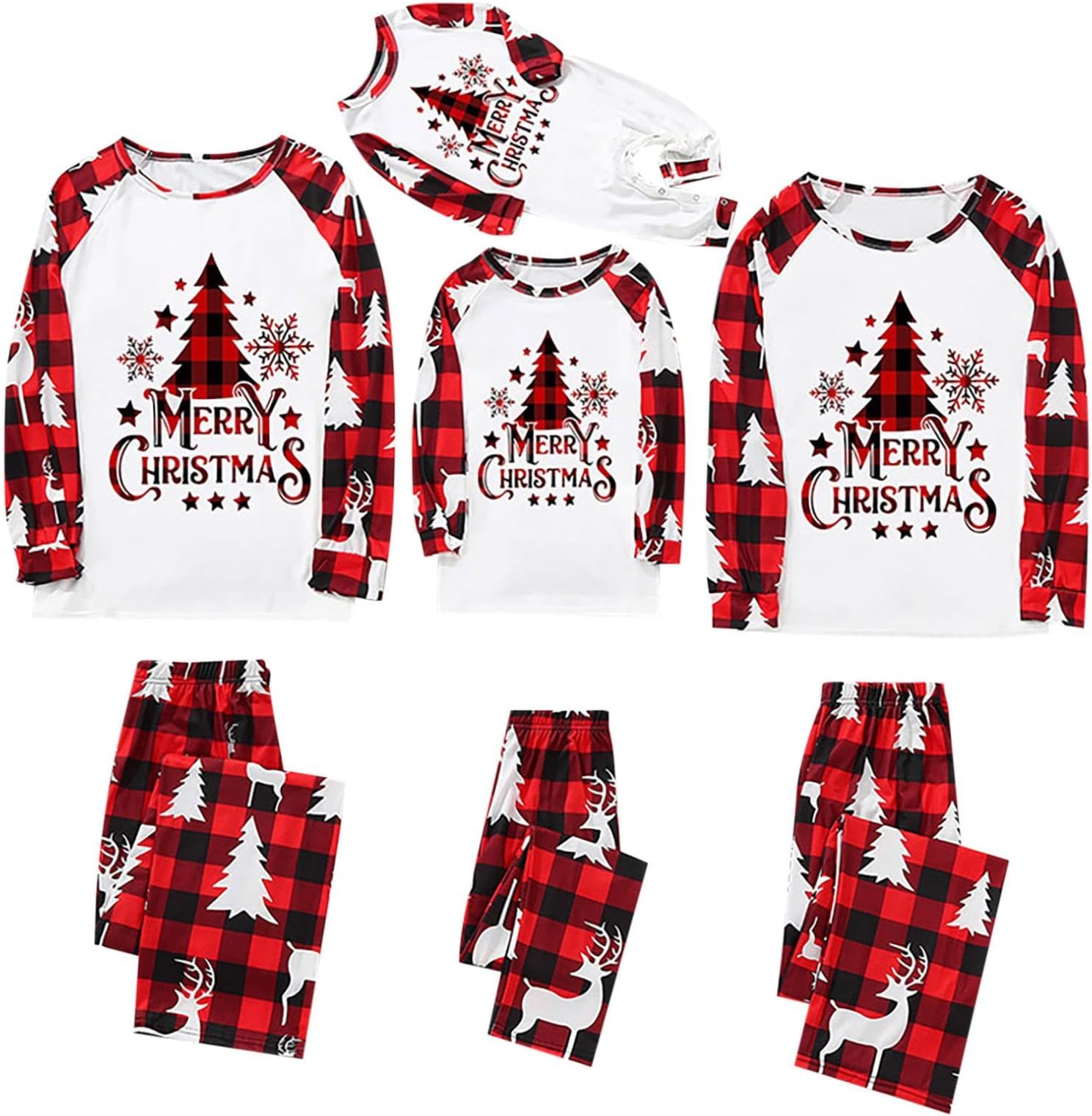 APIVOE Christmas Pajamas for Family Pjs Matching Set Long Sleeve Shirts and Pants Santa Jammies Holiday Sleepwear Pajamas Set
