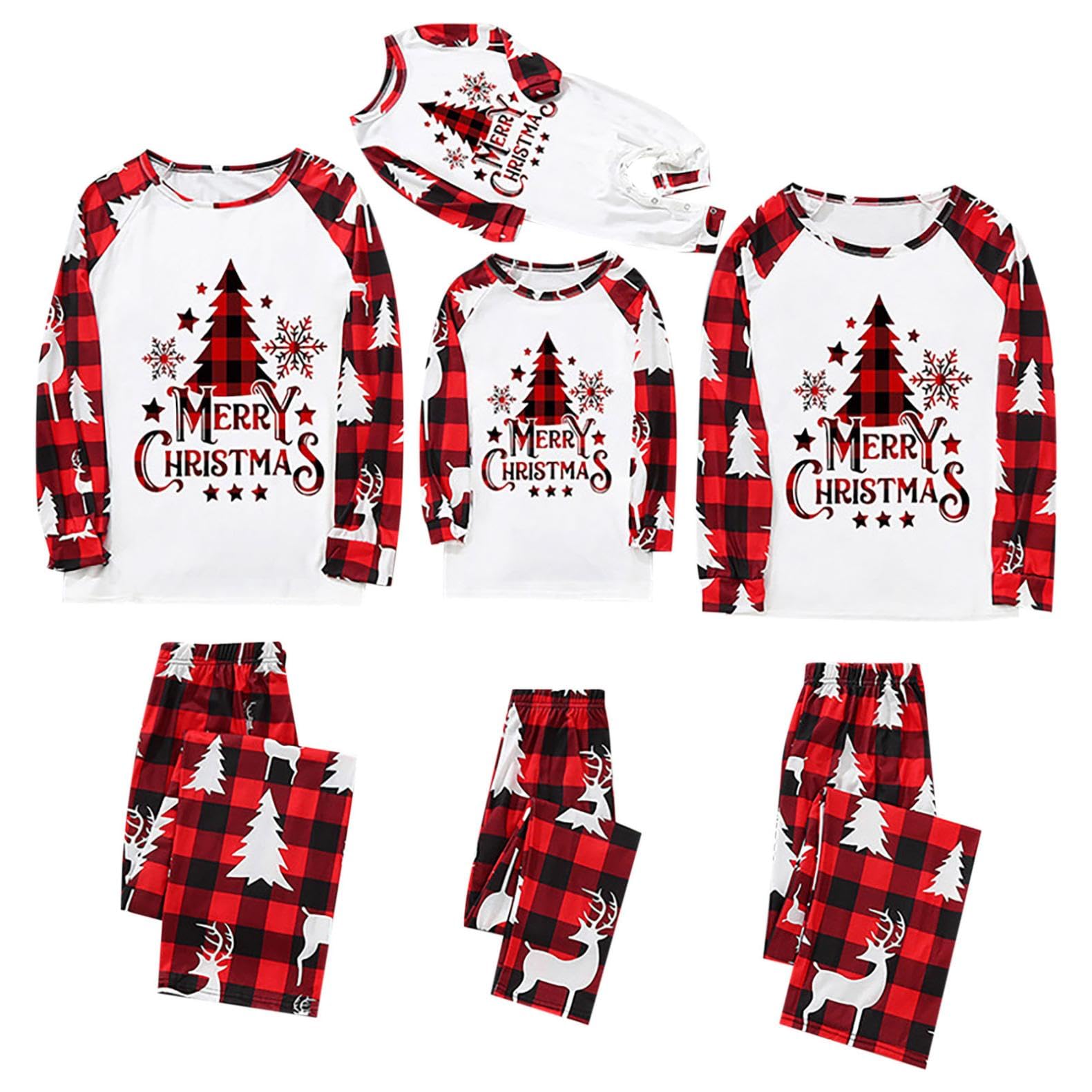 APIVOE Christmas Pajamas for Family Pjs Matching Set Long Sleeve Shirts and Pants Santa Jammies Holiday Sleepwear Pajamas Set