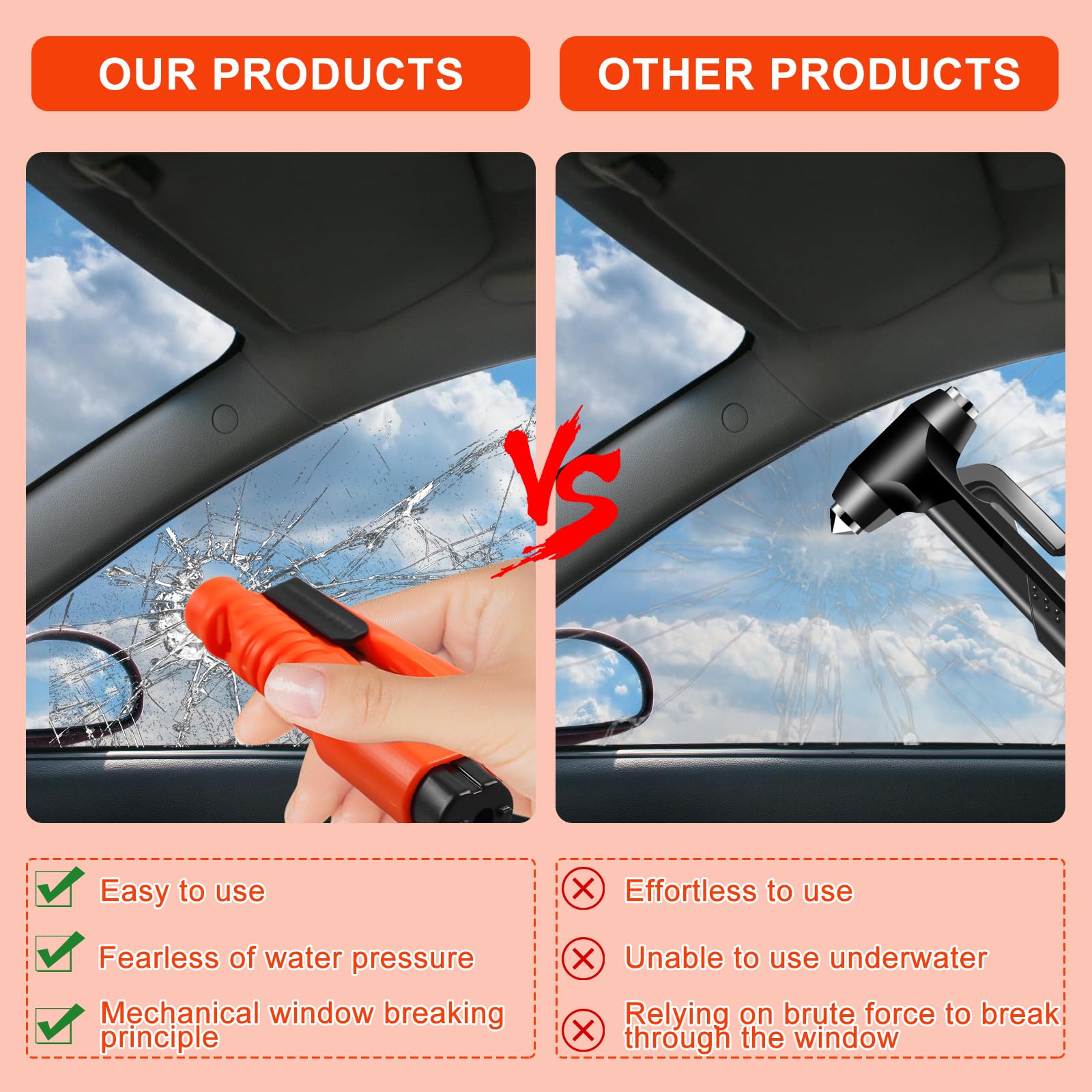 6 Stück Auto Nothammer - Gurtschneider & Fensterbrecher 2-in-1