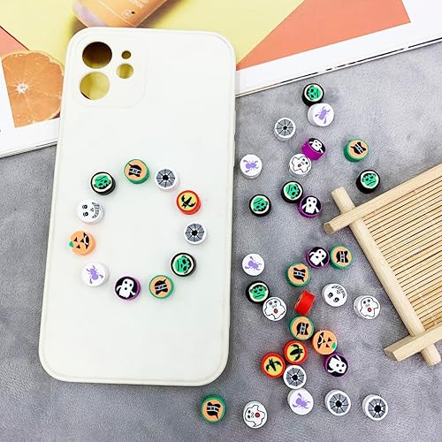 Miniatura 3 de 100 cuentas de arcilla polimérica hechas a mano para Halloween, cuentas espaciadoras de arcilla polimérica de calabaza fantasma de 0.394 pulgadas