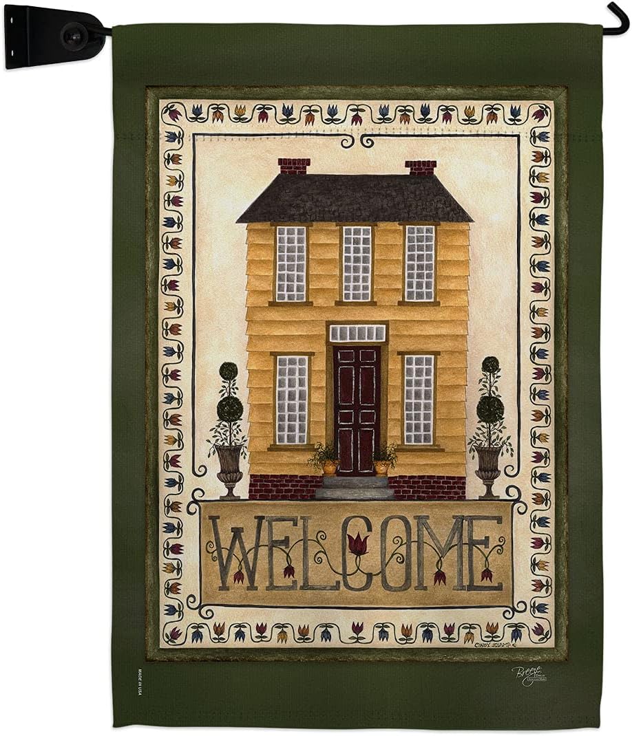 Welcome Yellow House Garden Flag Set Mailbox Hanger Country Living Primitive Farm Western Barn American Rustic Cowboy Rural Ranch Small Decorative Gift Yard Banner Double-Sided Made In USA 13 X 18.5