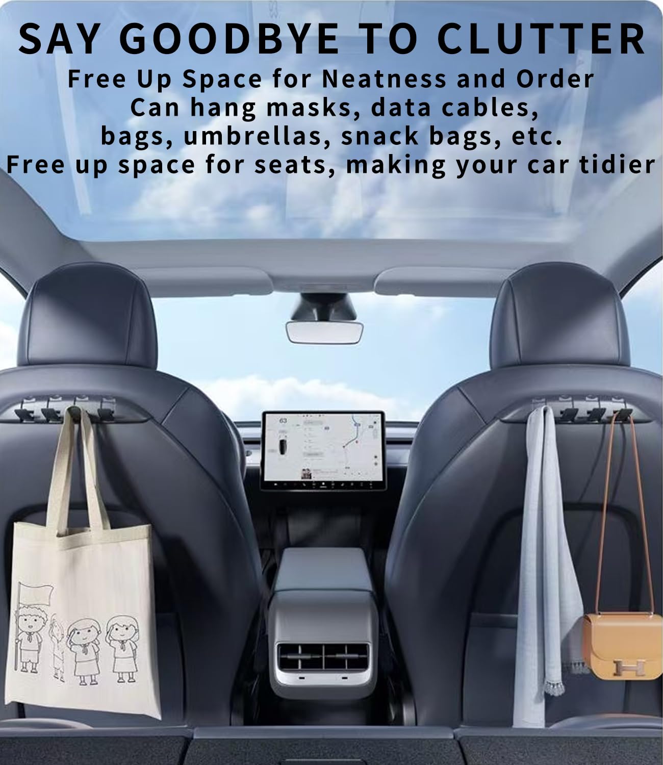 Custom fit for Tesla Model Y 3 S X Car Seat Back Hooks Handbag Backpack Grocery Bag Hangers — view 5