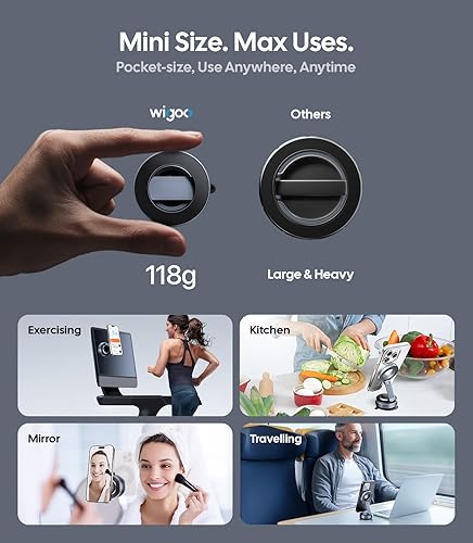 Miniatura 9 de Wigoo Magsafe - Soporte magnético de teléfono al vacío para automóvil 80 libras de succión y 3000 gf magnético Soporte de teléfono de coche