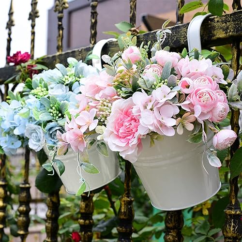 Miniatura 4 de Foraineam Paquete de 12 macetas colgantes de metal blanco, para balcón, jardín, macetas con ganchos desmontables y agujero de drenaje para