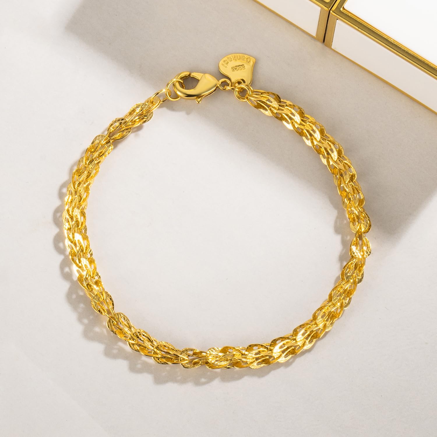 Dainty Women 24K Gold Over 925 Sterling Silver 4MM Mesh Link Chain Bracelet Wheat/Twist Rope Chain Dense Design Sizes 6.3-9 Inch Jewelry Gifts - Image 4