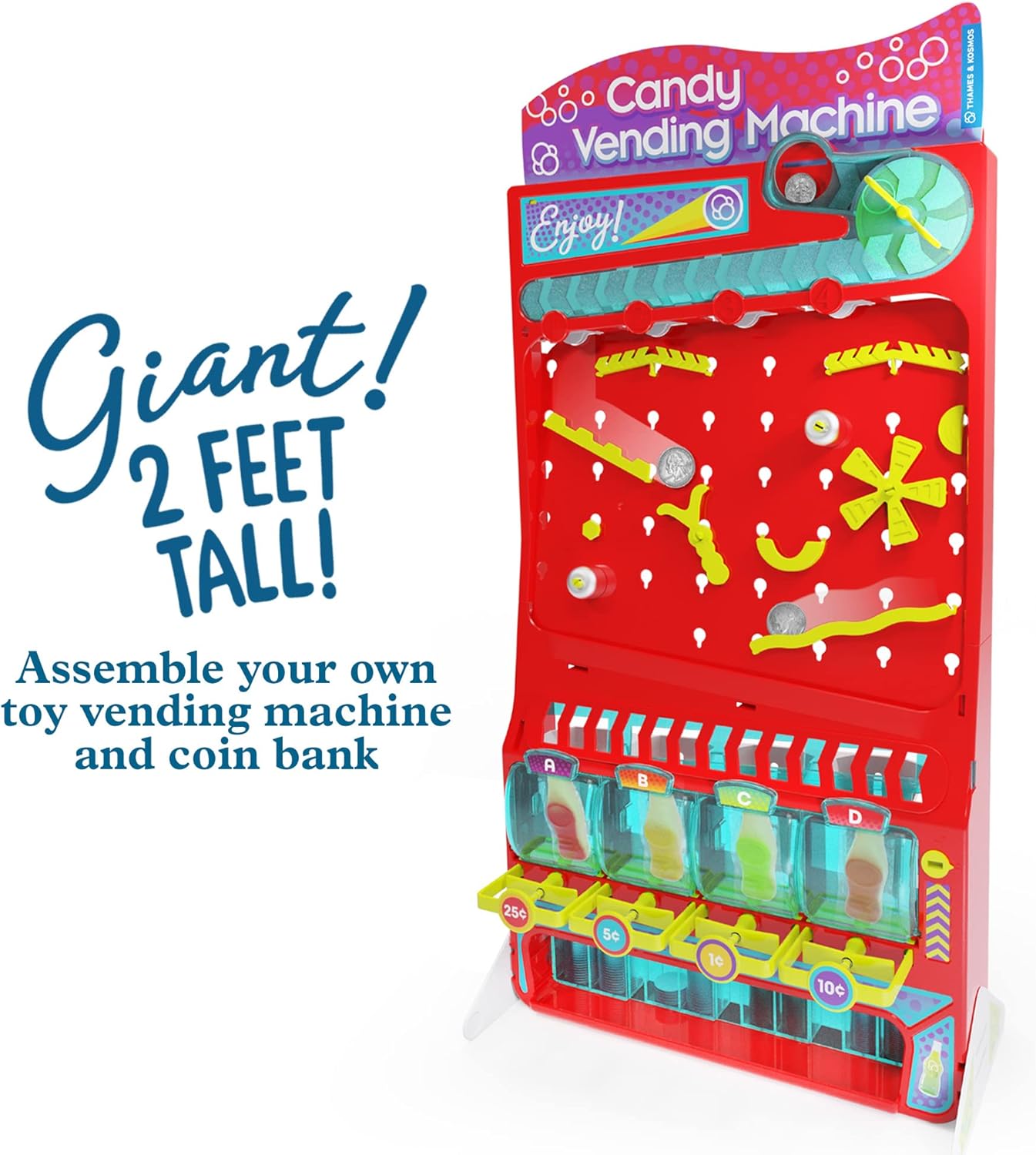Thames & Kosmos 2-ft Tall Candy Vending Machine STEM Kit | Build Toy Vending Machine with 10 Gravity & Motion Experiments | Coin Sorting Bank | Math & Engineering Lessons