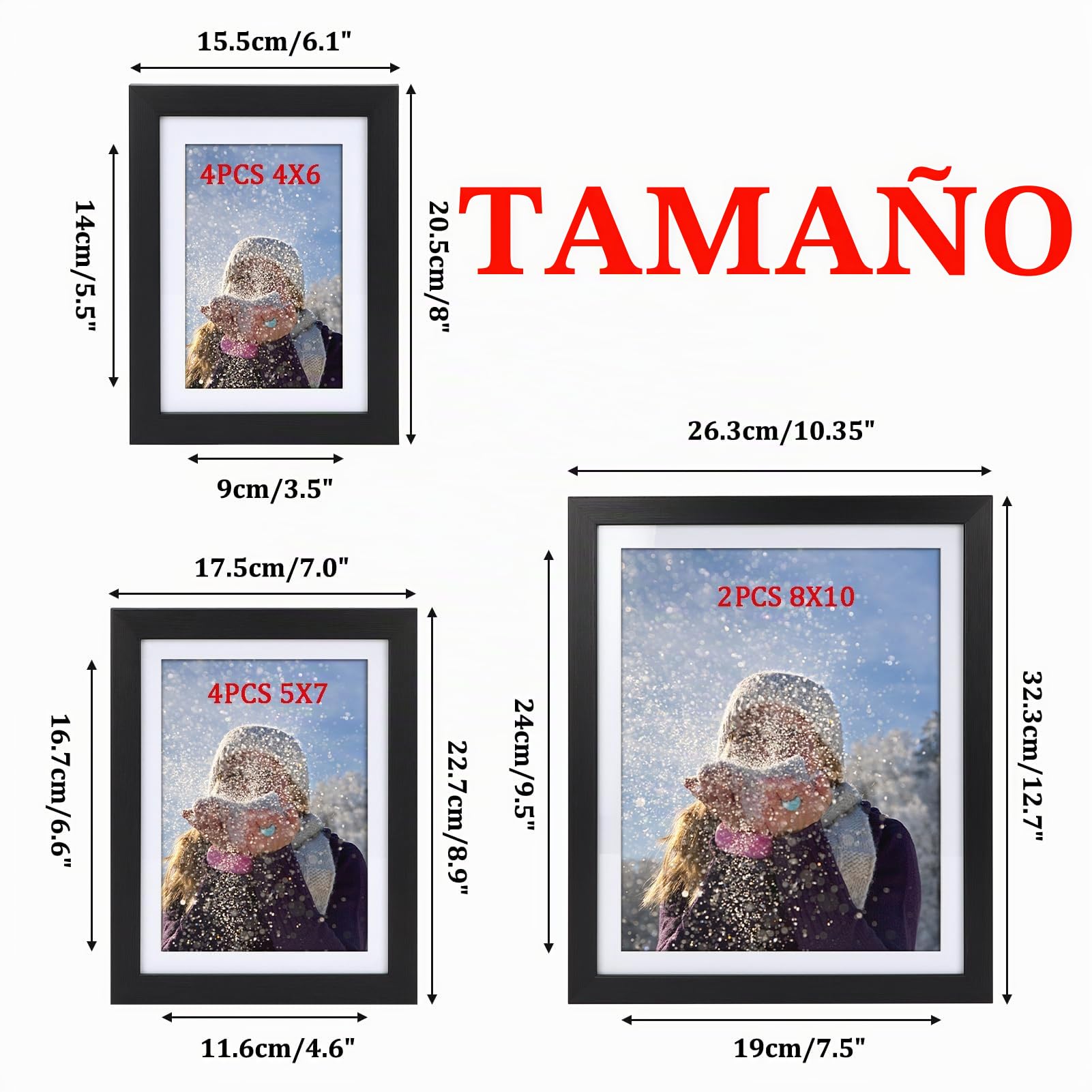Giftgarden Marcos de Fotos Multiples con Paspartú para Pared o Mesa, Conjunto de Portafotos Negros de Diferentes Tamaños, Set de 10(2 de 20x25, 4 de 10x15 y 4 de 13x18)