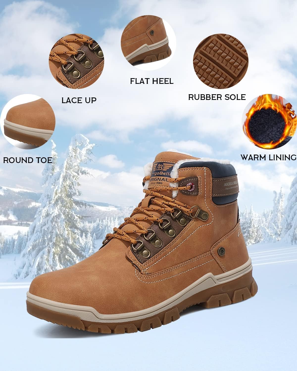ARRIGO BELLO Stivali Uomo Invernali Scarpe Inverno Calda Foderato Montagna Antiscivolo Trekking Boots Scarponcini Neve Taglia 41-46EU