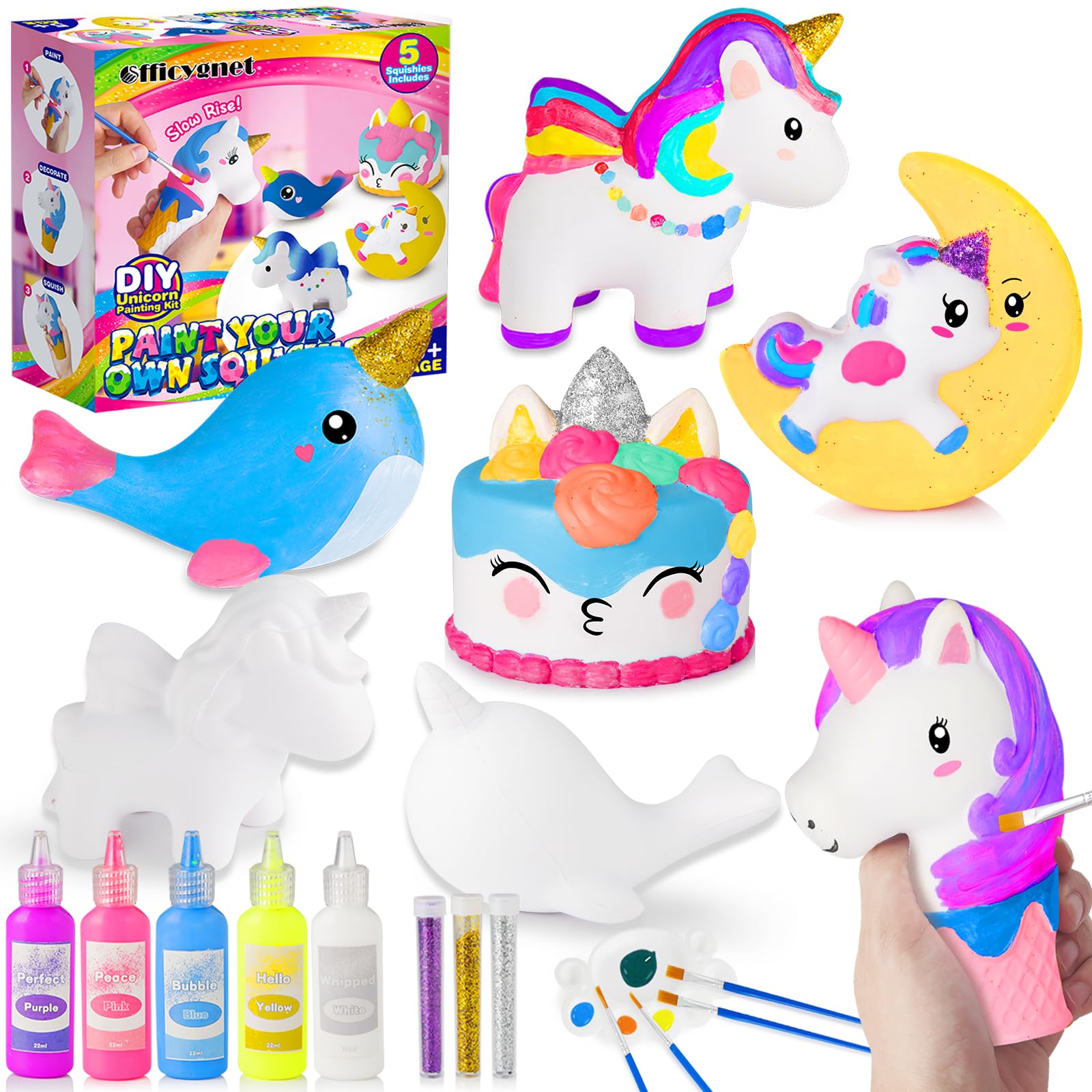 Officygnet Unicorn Toys for Girls Age 4 5 6 7 8 9 10 11 12 Year Old, Unicorn Painting Kits with 5 Squeeze Toys, Arts and Crafts Kits for Kids Ages 4-8 6-8 8-12, Ideal Christmas Birthday Gift for Girls