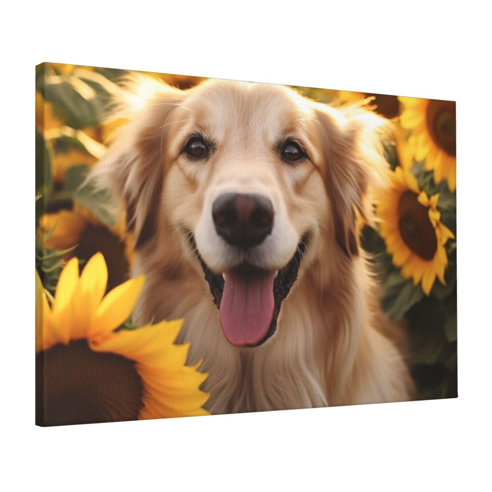 FodPand Canvas Wall Art for Living Room Wall Decor 16"x24" Modern Artwork Painting Pictures Hanging Canvas Prints Dog and Sunflower Aesthetic Wall Art for Bedroom Bathroom Office Wallart Decor
