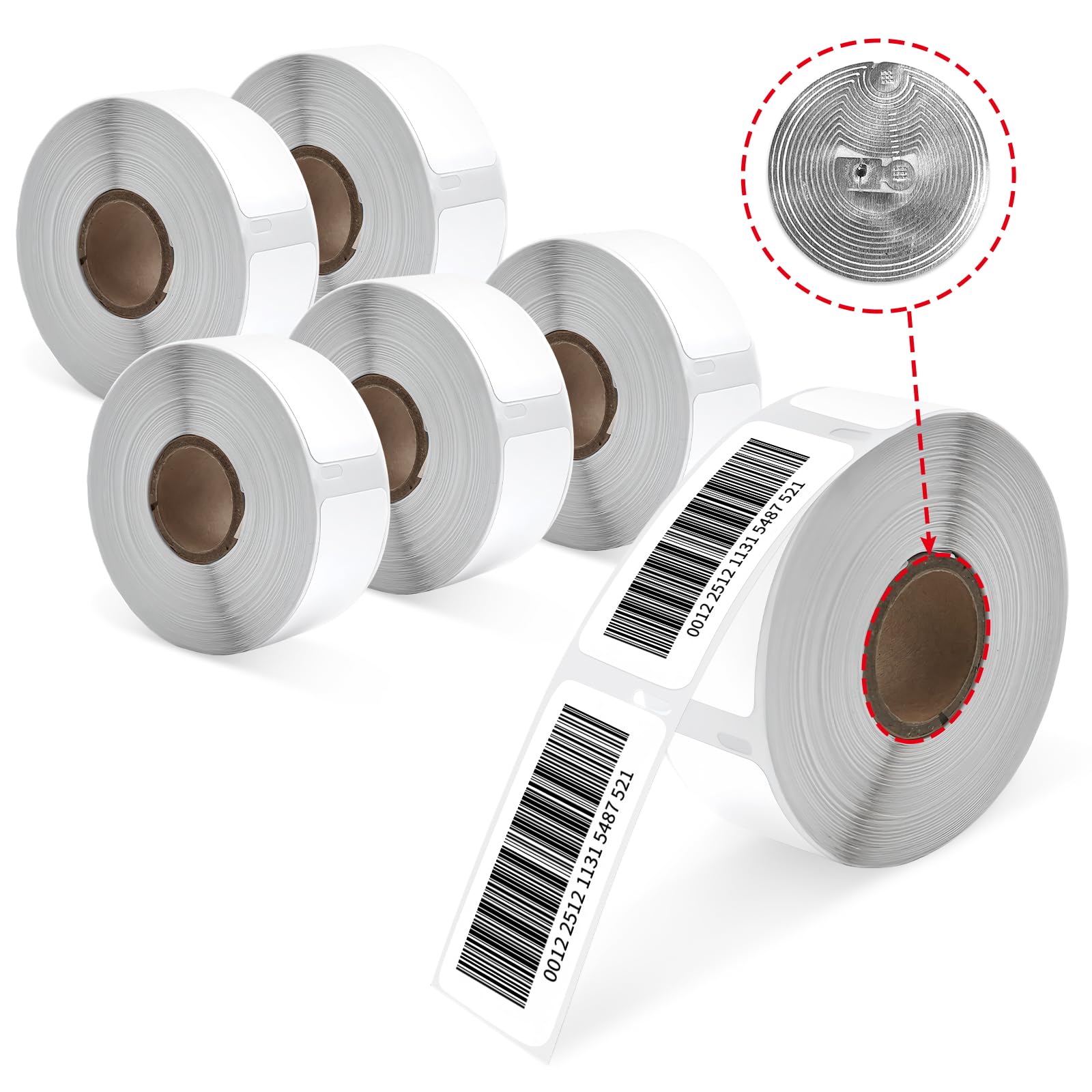 Compatibile con DYMO 30336 (1" x 2-1/8") con etichetta termica con chip RFID | Etichette per codici a barre adatte per Dymo Label Writer 5XL, LW550, LW550 Turbo (6 rotoli/3000 etichette)