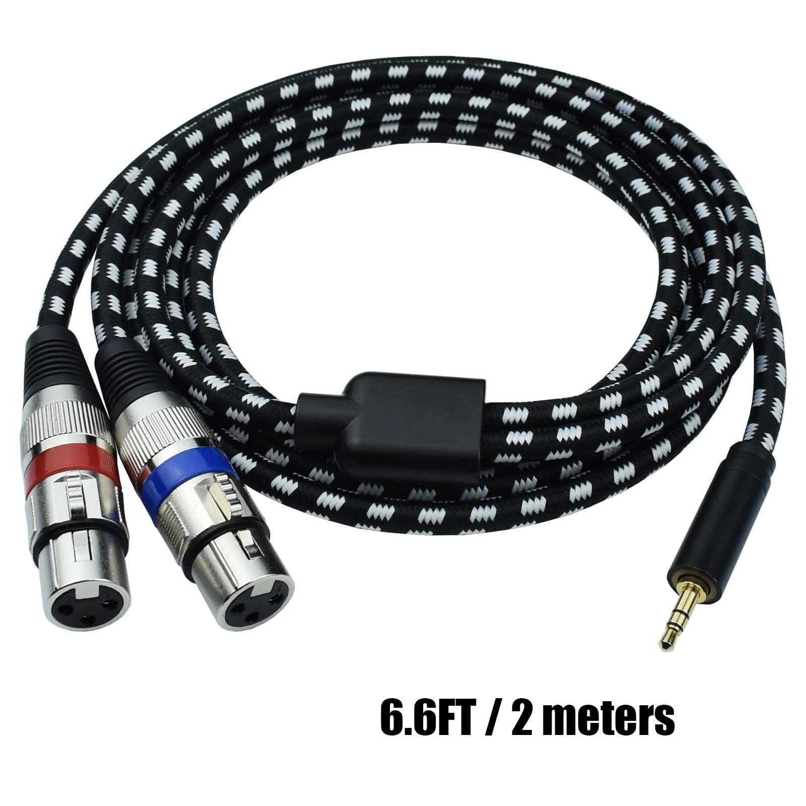 Podwójny kabel XLR żeński do 3,5 mm 1/8 Stereo Mic Cable, 2 XLR Y Splitter Cord to 1/8 cala Mini Headphone Jack TRS Adapter, OFC Shield, do miksera i połączenia z komputerem, transmisja na