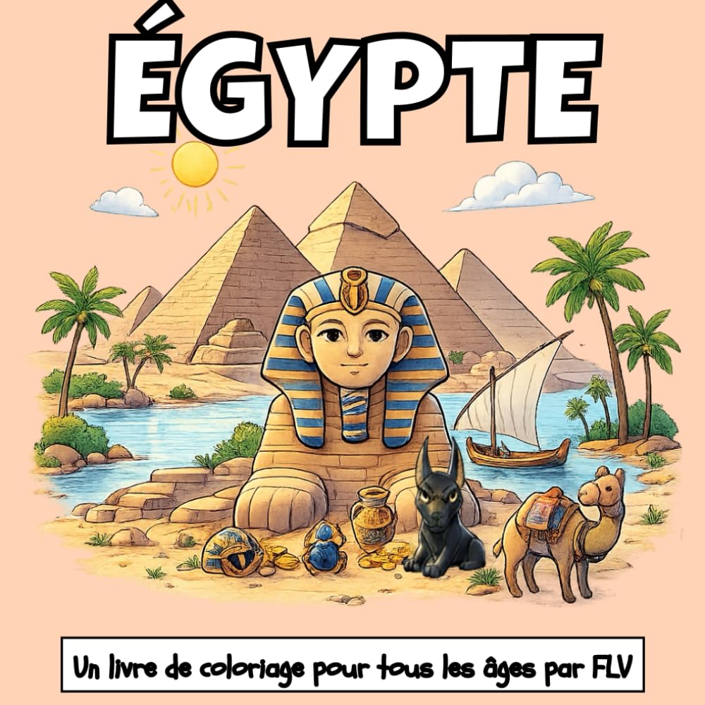 ÉGYPTE: Un LIVRE DE COLORIAGE pour tout âge. détente, soulagement du stress et créativité — idéal pour la pleine conscience avec de grandes pages et illustrations FLV