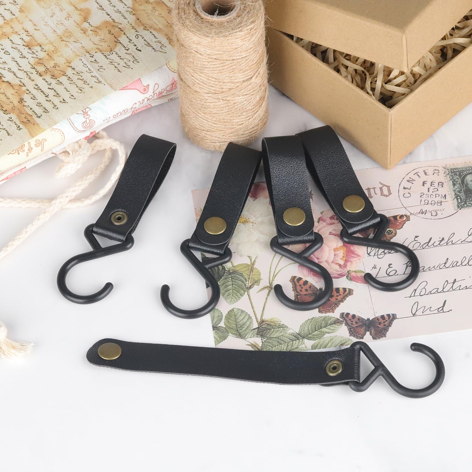 Lot De 6 Crochets En S En Cuir Synthétique Marron Avec Crochets En Plastique En Forme