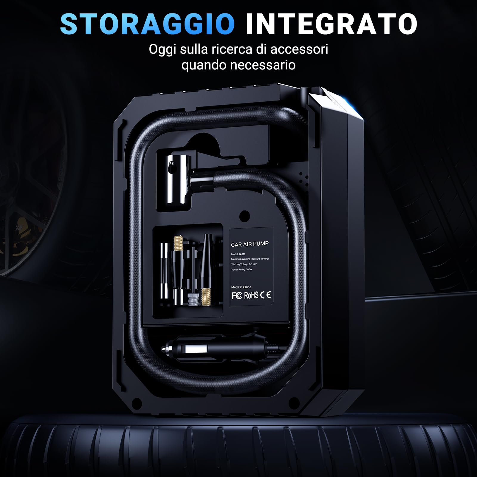 Compressore Aria Portatile Auto - Compressore Portatile Digitale 12 V DC, Compressore Auto d'aria da 150 PSI, Spegnimento Automatico per Pneumatici di Auto, Biciclette, Palloni da Calcio