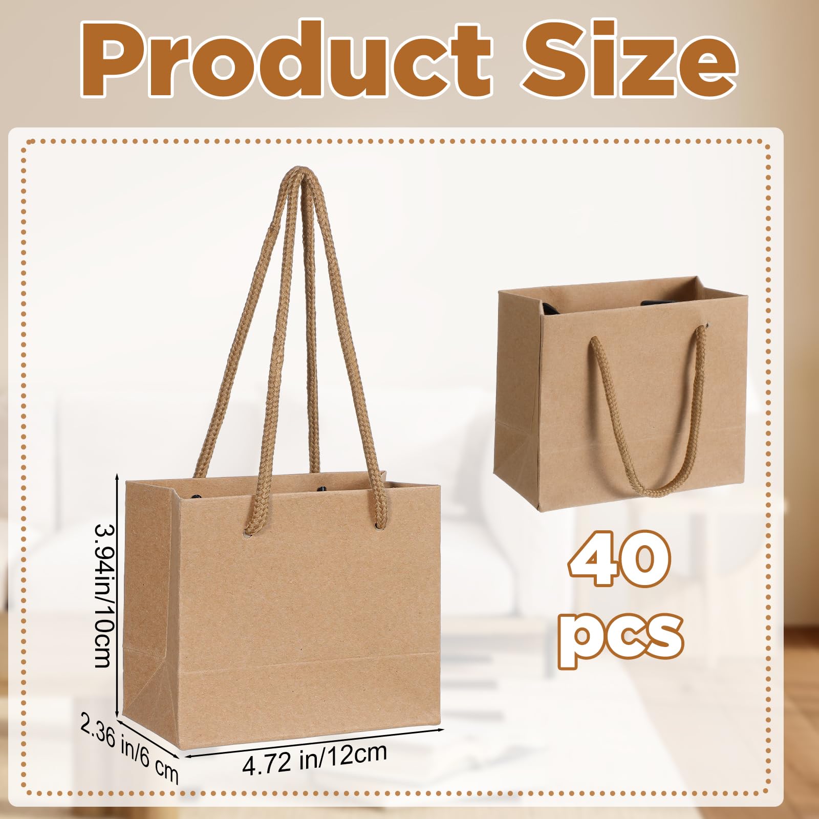 Caeuiciw 40 Pcs Brown Mini Gift Bags with Handle Gift Card Bags Bulk Extra Small Paper Party Favor Boxes Tiny for Christmas Wedding Baby Shower Birthday Wrapping Supplies, 4.7 x 3.9 x 2.3 Inches