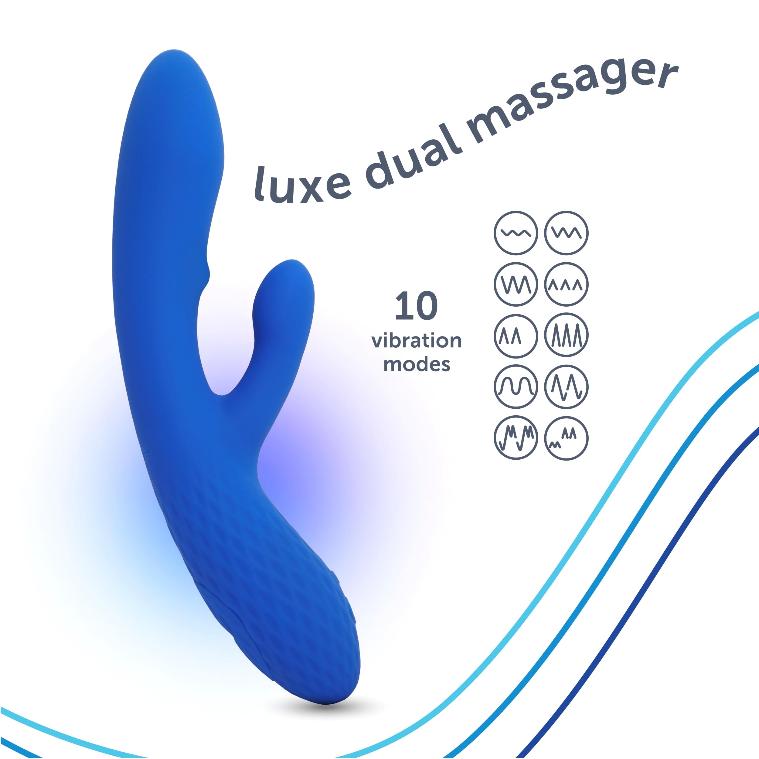 plusOne Luxe Rabbit Vibrator, 10 Modes, 5 Stroking, Blue | Dual Motor Stimulation, Body-Safe Silicone, 100% Waterproof, USB Rechargeable Vibration Massager