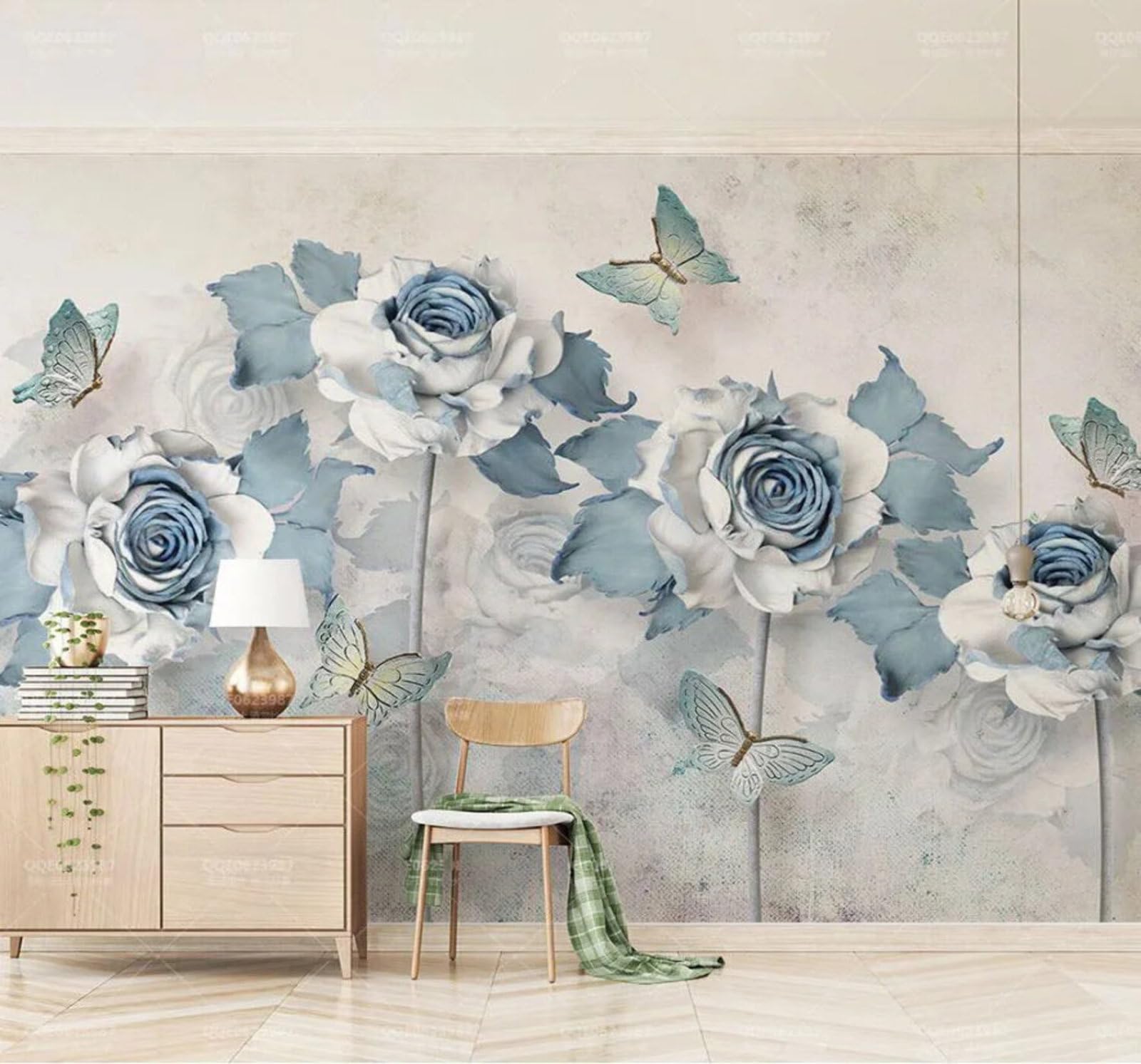 Wallpaper-3D-Xlm 400Cm×280Cm(B×H) Embossed Vintage Beautiful Flowers Butterflies 3D Wallpaper Easy Install Feature Office Living Room Sofa Bedroom Tv Background Wall Decoration-400Cm×280Cm