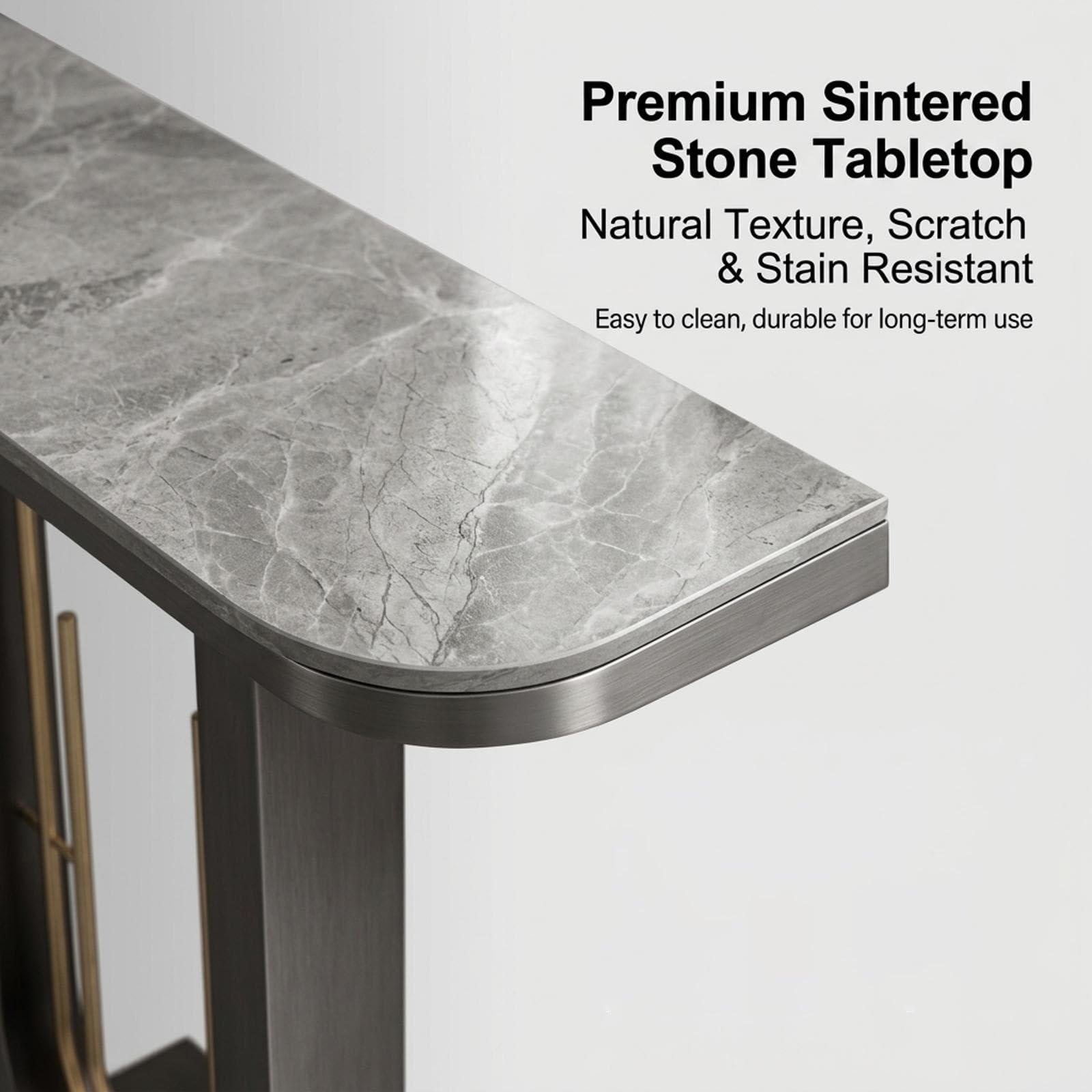 Consolle A Mezzaluna in Pietra Sinterizzata | Tavolo Stretto Salvaspazio Per Ingresso Con Telaio Metallico Dorato A Forma Di U, Per Atri E Corridoi Di(White,80cm/31.5in)