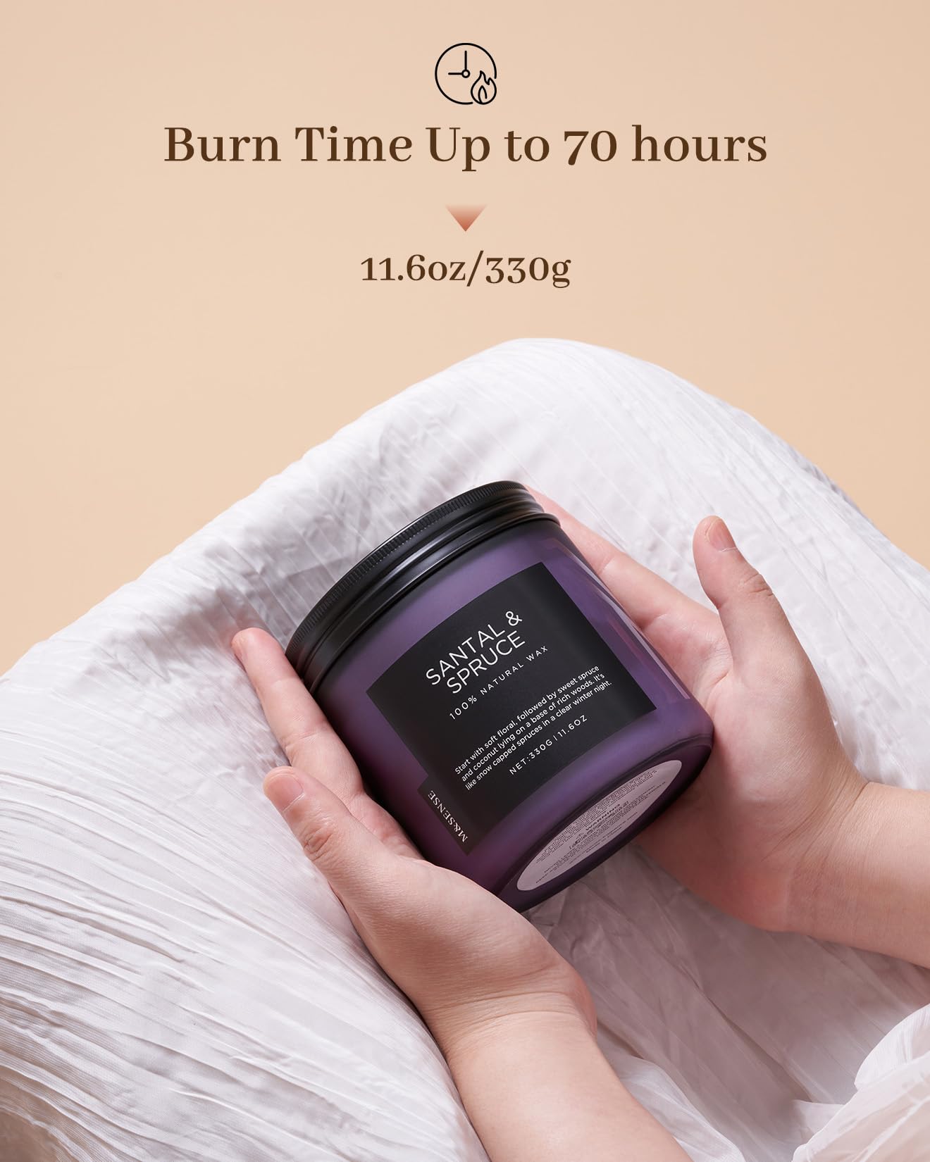 M&SENSE Santal Spruce Non Toxic Scented Candles Gifts for Women & Men 330g 70H Medium Jar Candle Gifts for Home Decor Clear Burning Organic Soy Wax Aromatherapy Candles for Evenings Relaxation - Image 4