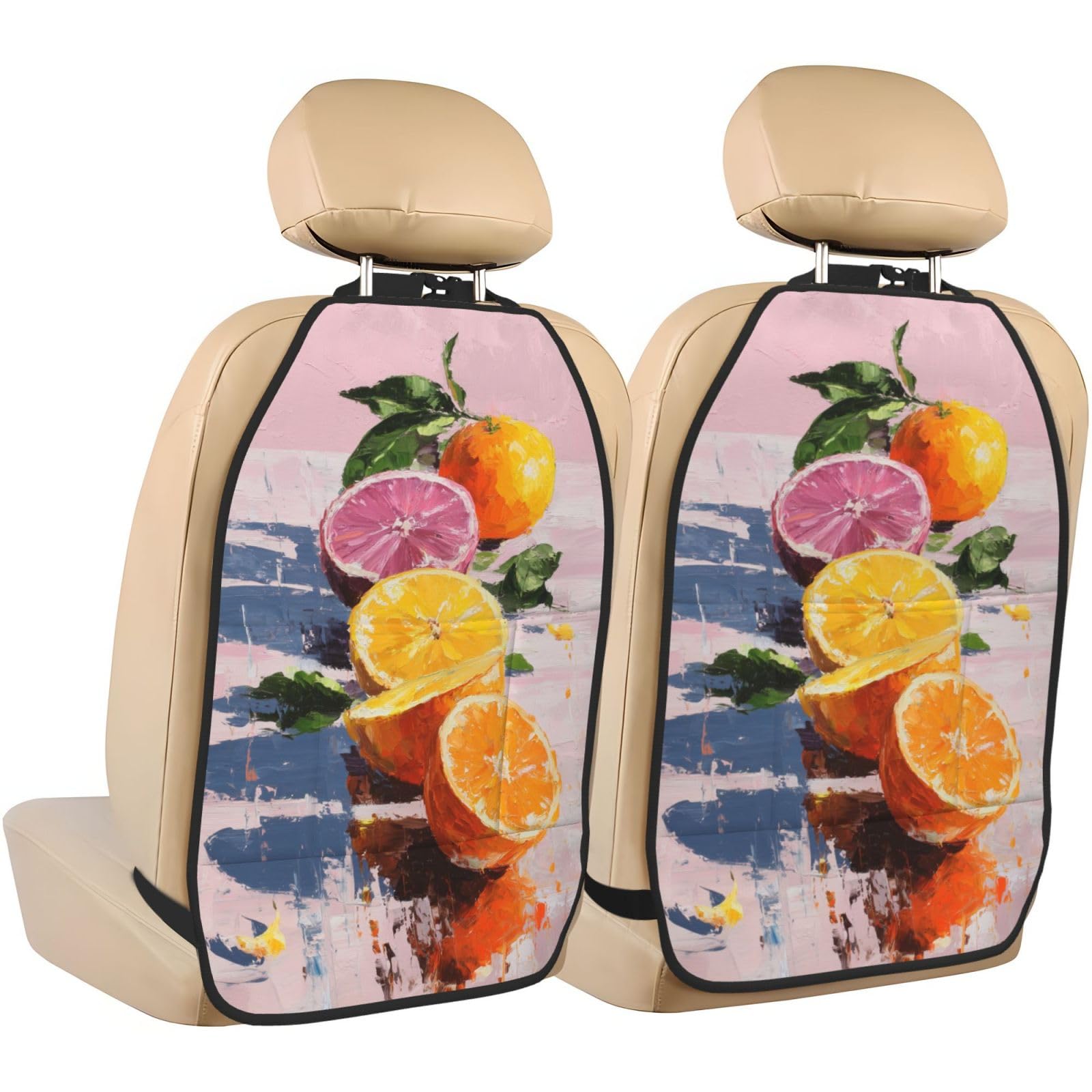 Sliced Oranges Car Seat Back Kick Protectors,2 Pack Kick Mats With Storage Pockets For Vehicles To Protect From Dirt Mud Scratches