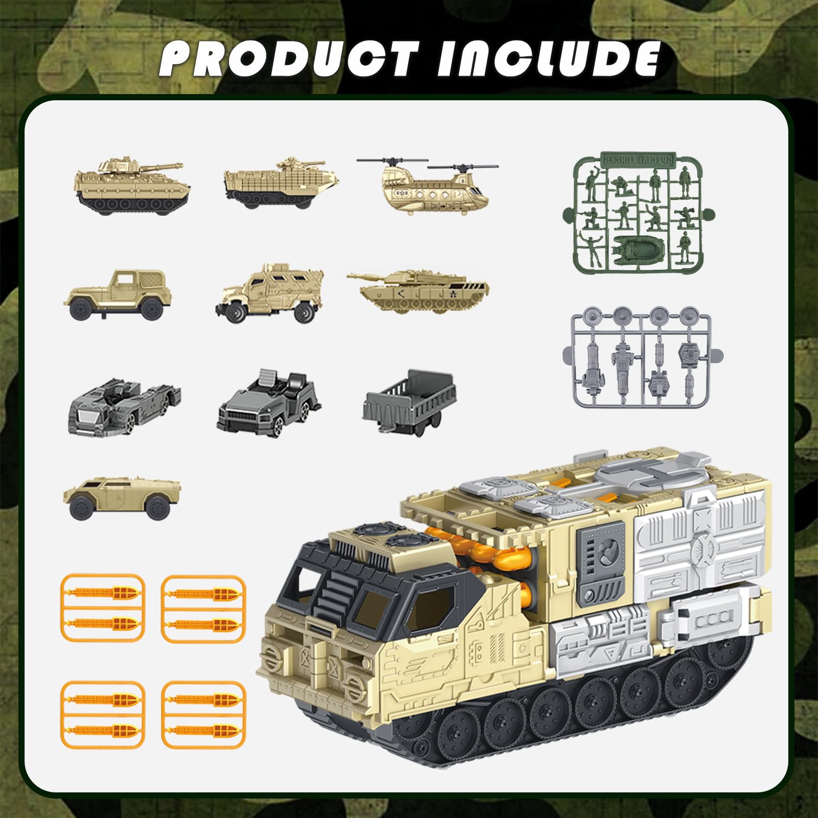Giocattoli militari Serbatoio Playset con veicoli da combattimento, carri armati, elicotteri, militari uomini soldati, serbatoio dell'esercito auto giocattolo per bambini bambini bambini